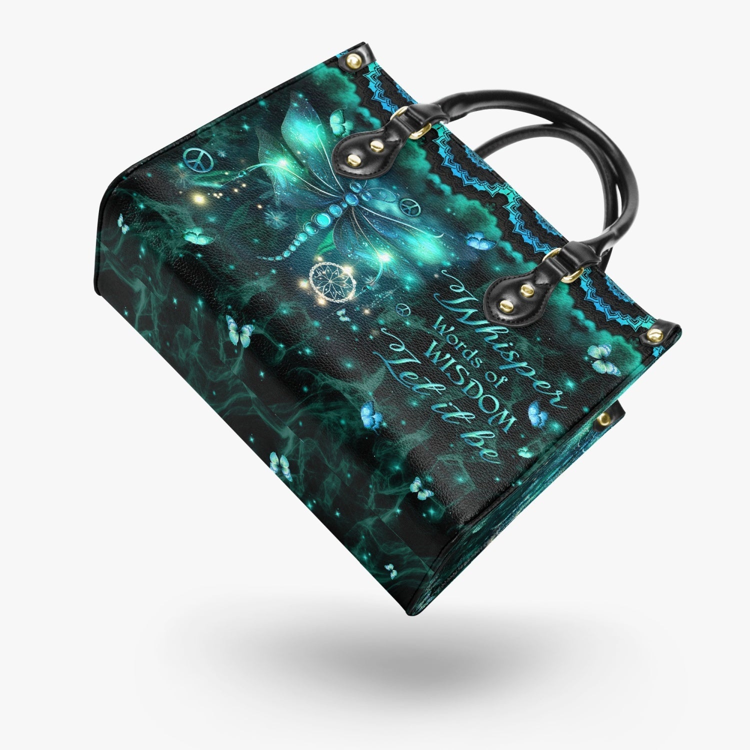 Whisper Words of Wisdom Let it be Dragonfly and Peace Symbol Hippie Leather Bag _2_ je6i3