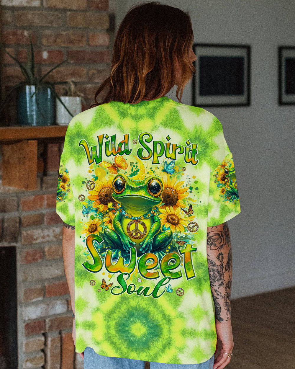 Wild Spirit Sweet Soul Hippie Frog Sunflower Tie Dye AOP Shirts _9_ GdTnJ