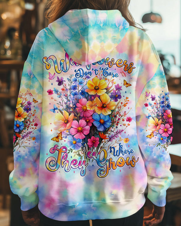 Wildflowers Don't Care Where They Grow - Colorful Floral Tie Dye Pullover for Women - AOP Shirts