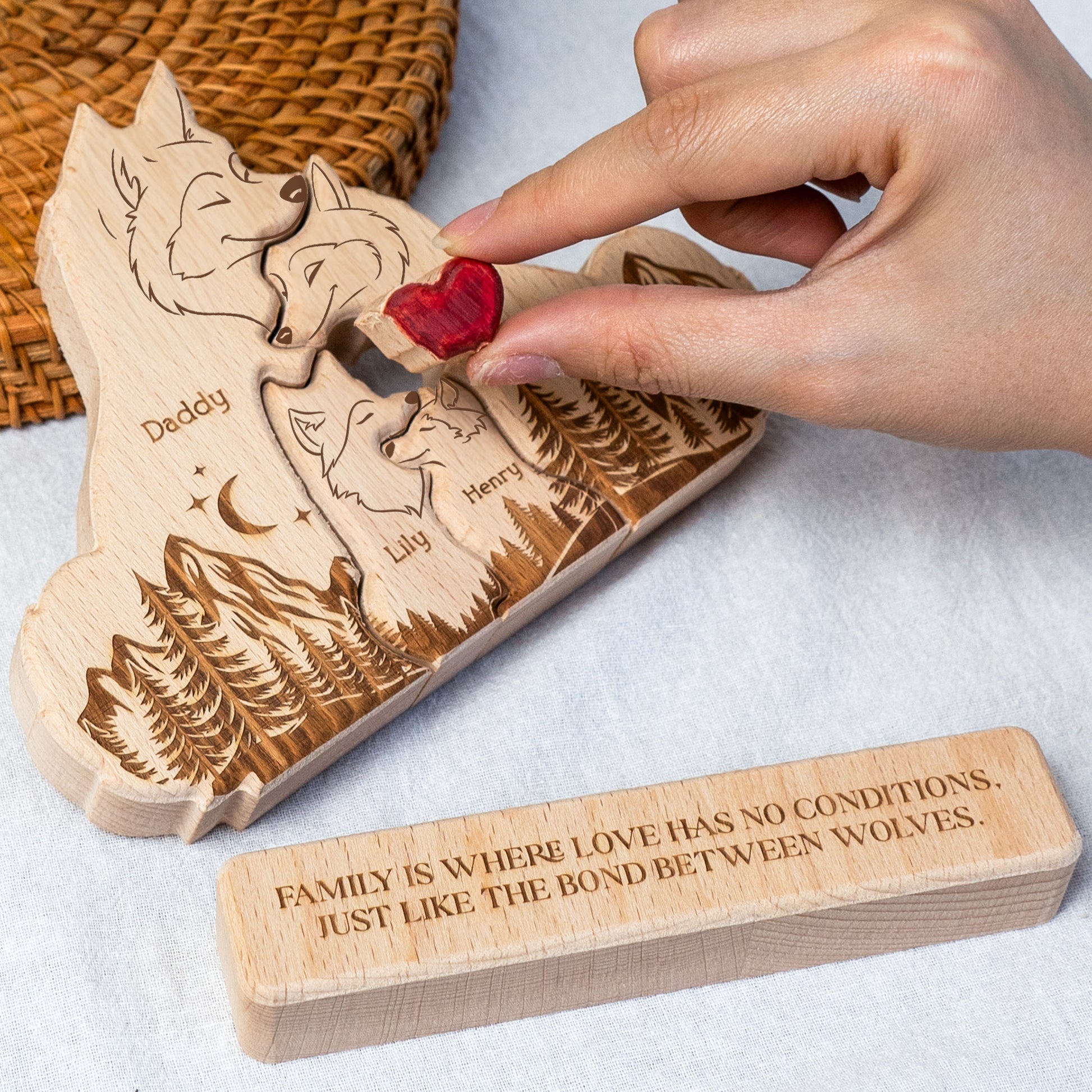 Wooden Wolf Family With Names Personalized Wooden Wolf Family Puzzle_2