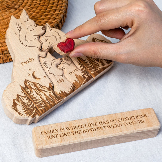 Wooden Wolf Family With Names Personalized Wooden Wolf Family Puzzle_2