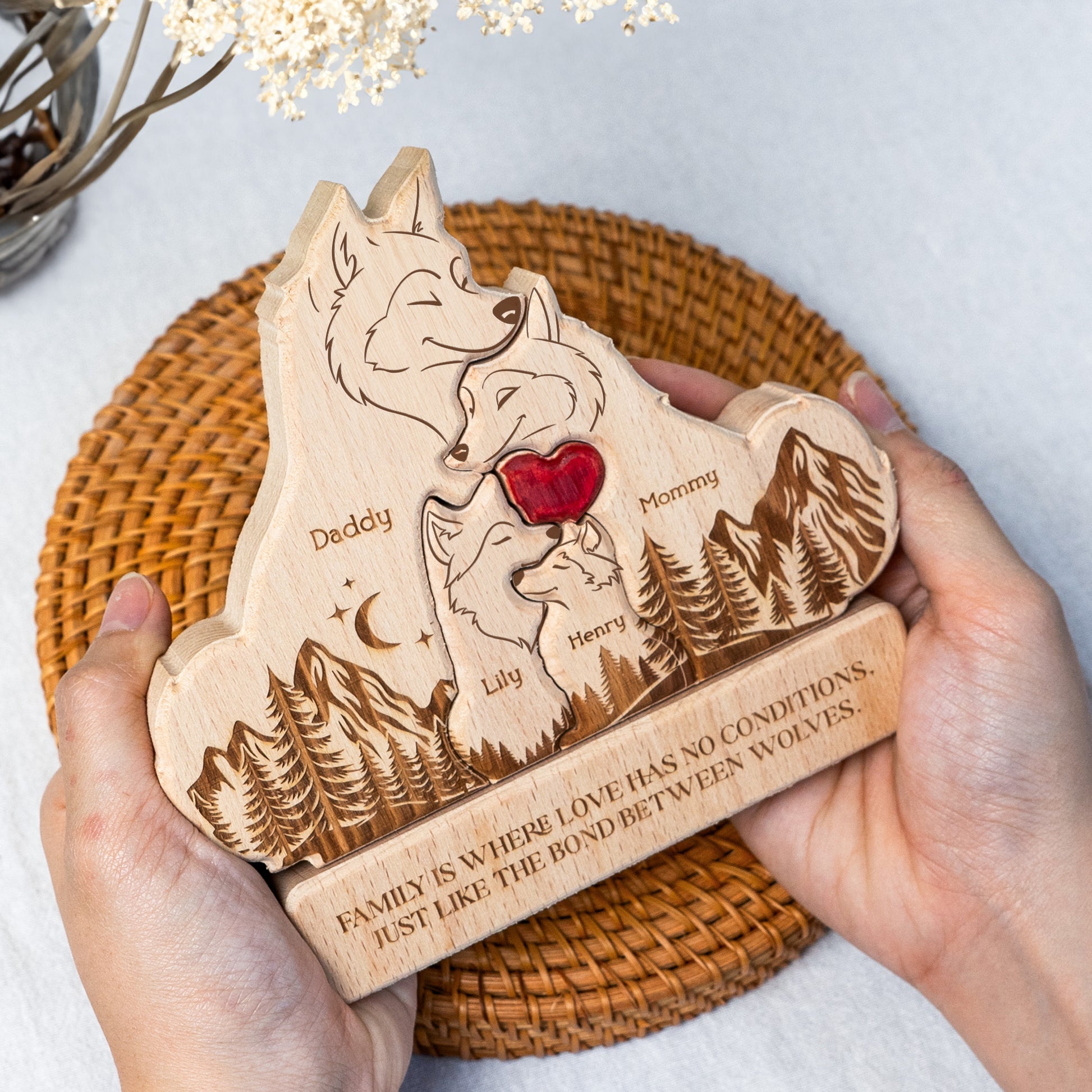Wooden Wolf Family With Names Personalized Wooden Wolf Family Puzzle_3