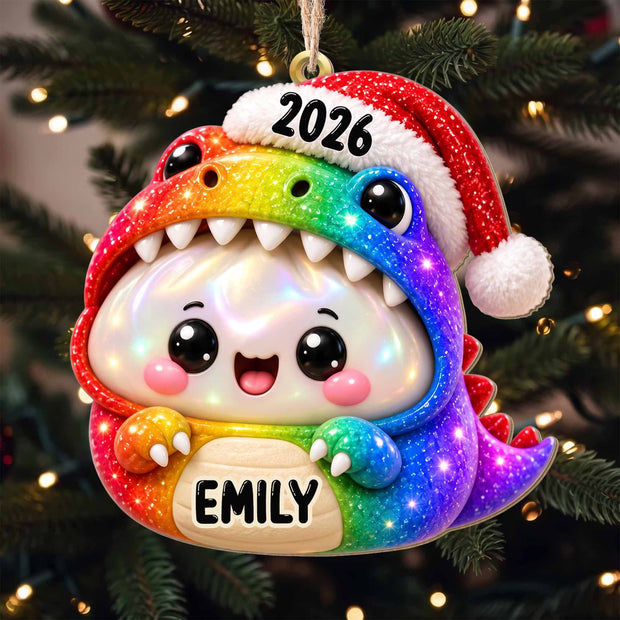 Cute Dumpling Dinosaur Ornament - Personalized Wood Ornament - Christmas Gift For Kids