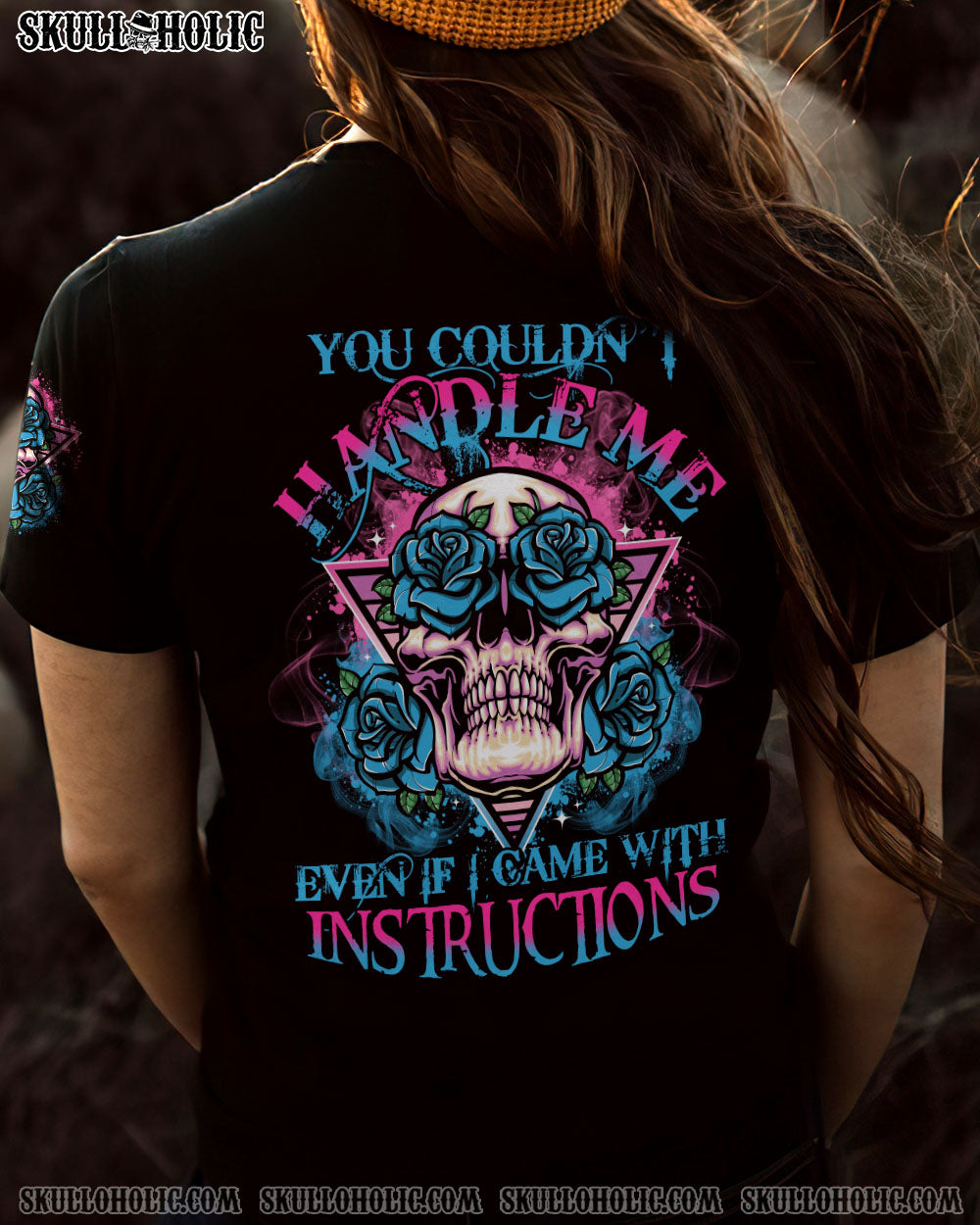 You Couldnt Handle Me Even If I Came with Instructions Neon Blue Rose Graphic AOP Shirts _10_ fEEkC