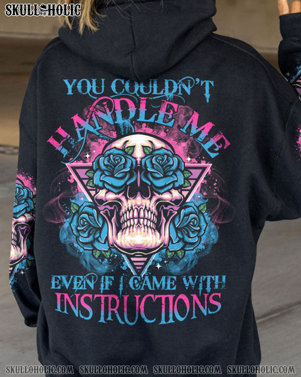 You Couldn't Handle Me Even If I Came with Instructions - Neon Blue Rose Graphic - AOP Shirts