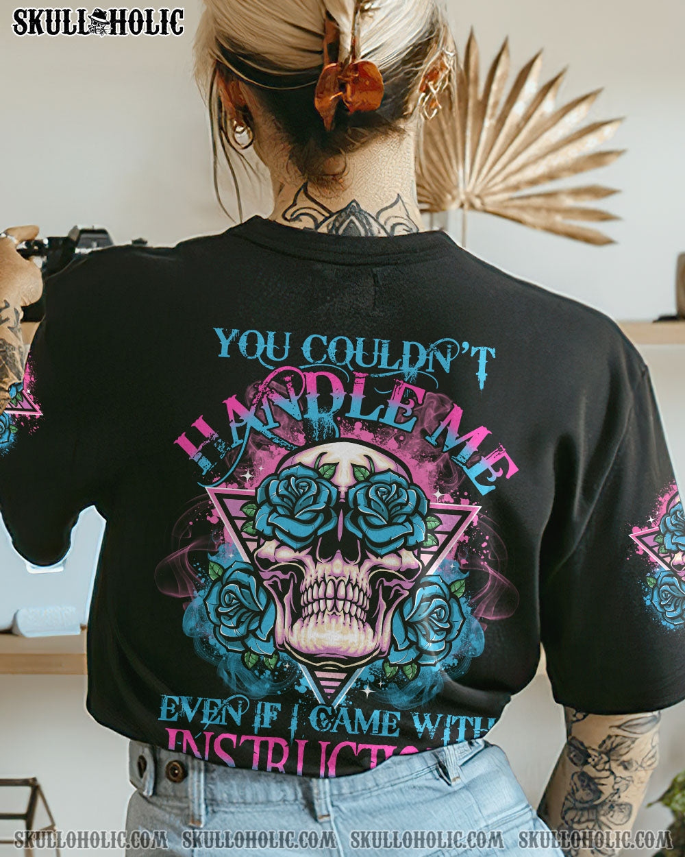 You Couldnt Handle Me Even If I Came with Instructions Neon Blue Rose Graphic AOP Shirts _8_ uRV4q