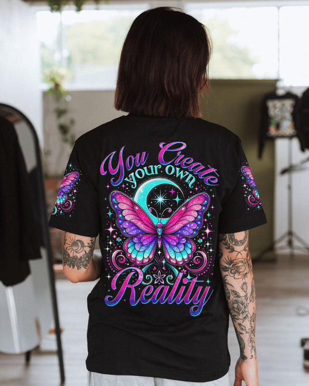 You Create Your Own Reality - Purple Butterfly and Moon Spiritual Graphic - AOP Shirts