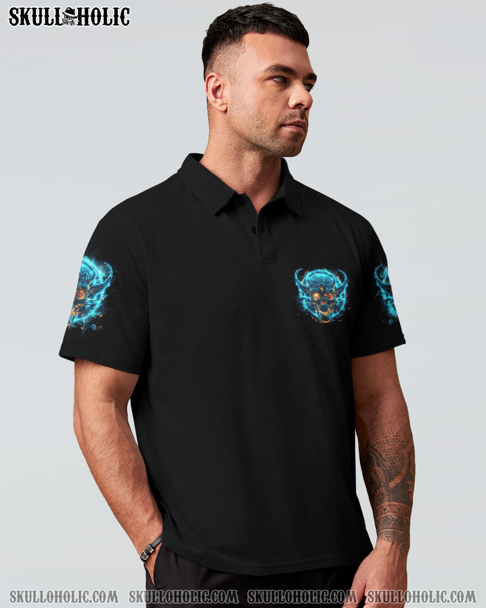 Your Demons Hide Under your Bed Mine Hide in My Head Blue Flame Skull Gothic AOP Shirts _4_ ogIec