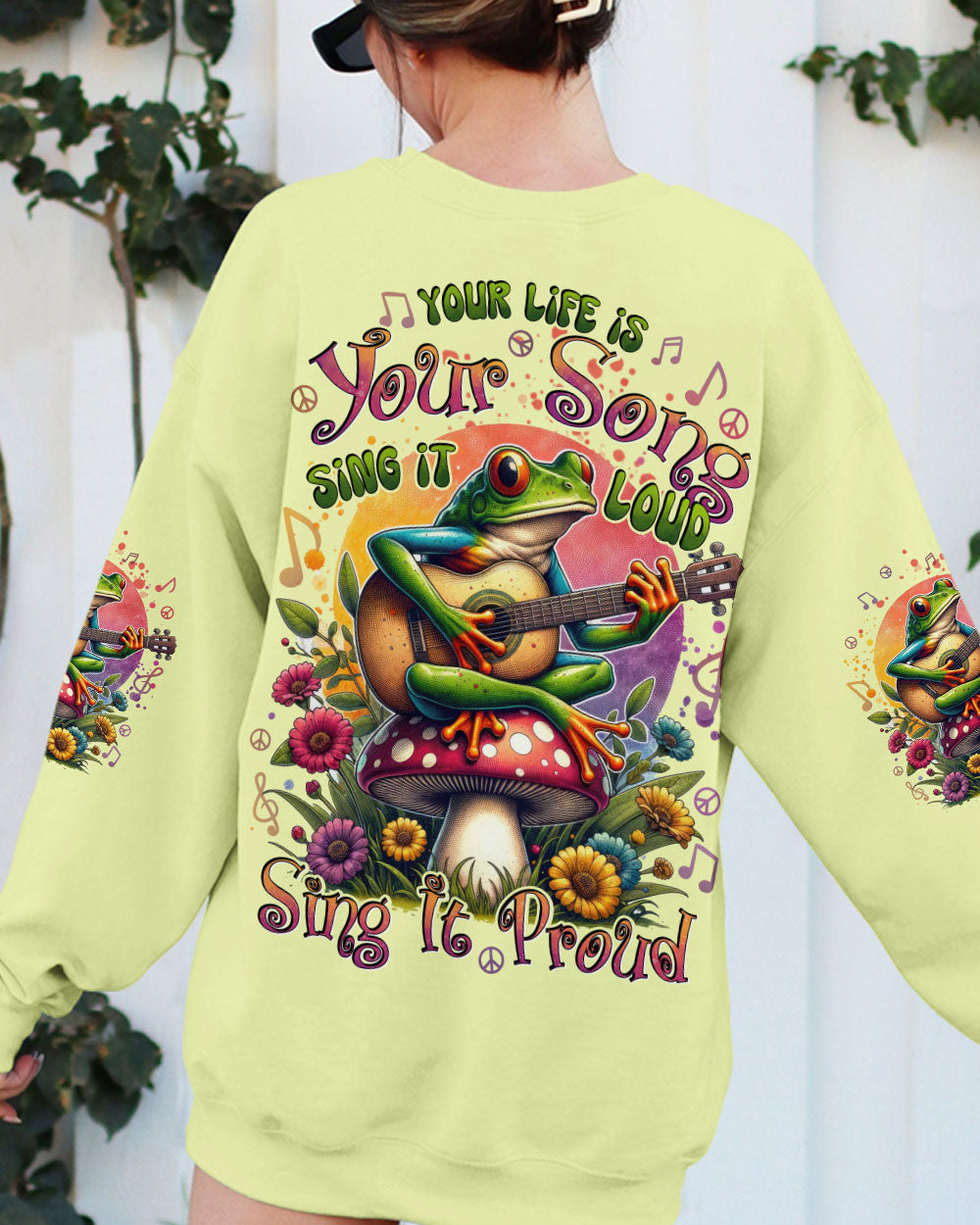 Your Life Is Your Song Sing It Loud Sing It Proud Frog Hippie Guitar Floral AOP Shirts _7_ kCjrW