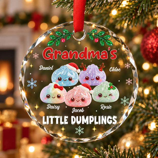 Christmas Little Dumplings - Personalized Round Glass Ornament - Gift For Family