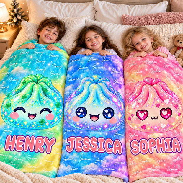 Dumpling Squishy Adventure Custom Name Christmas Gift For Kids - Personalized Sherpa Blanket