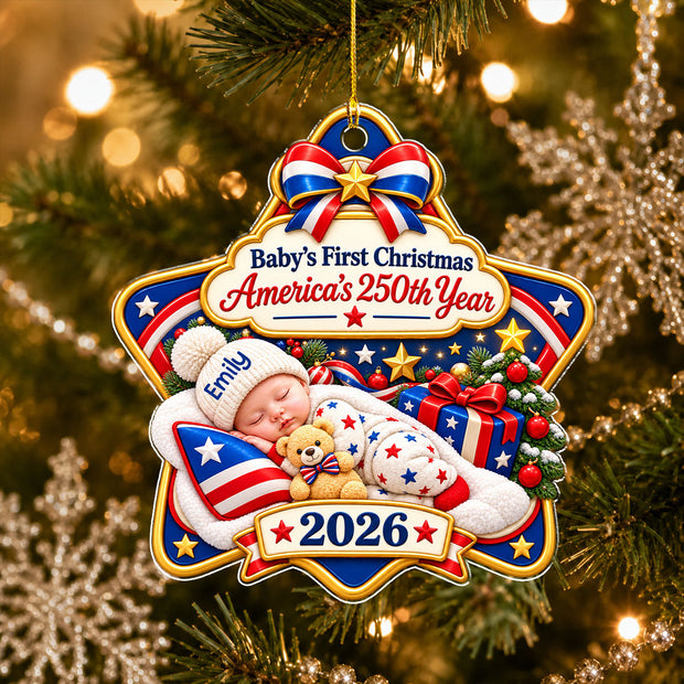 Baby's First 250th Christmas Gift, Heartfelt Keepsake For Newborn Girl Boy - Personalized Acrylic Ornament