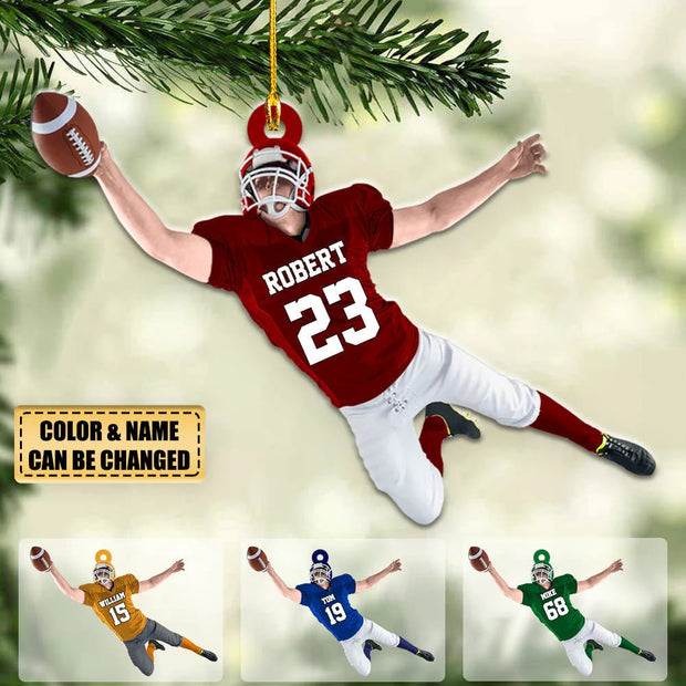 American Football PlayerJumping - Personalized Acrylic Ornament - Gift For Family