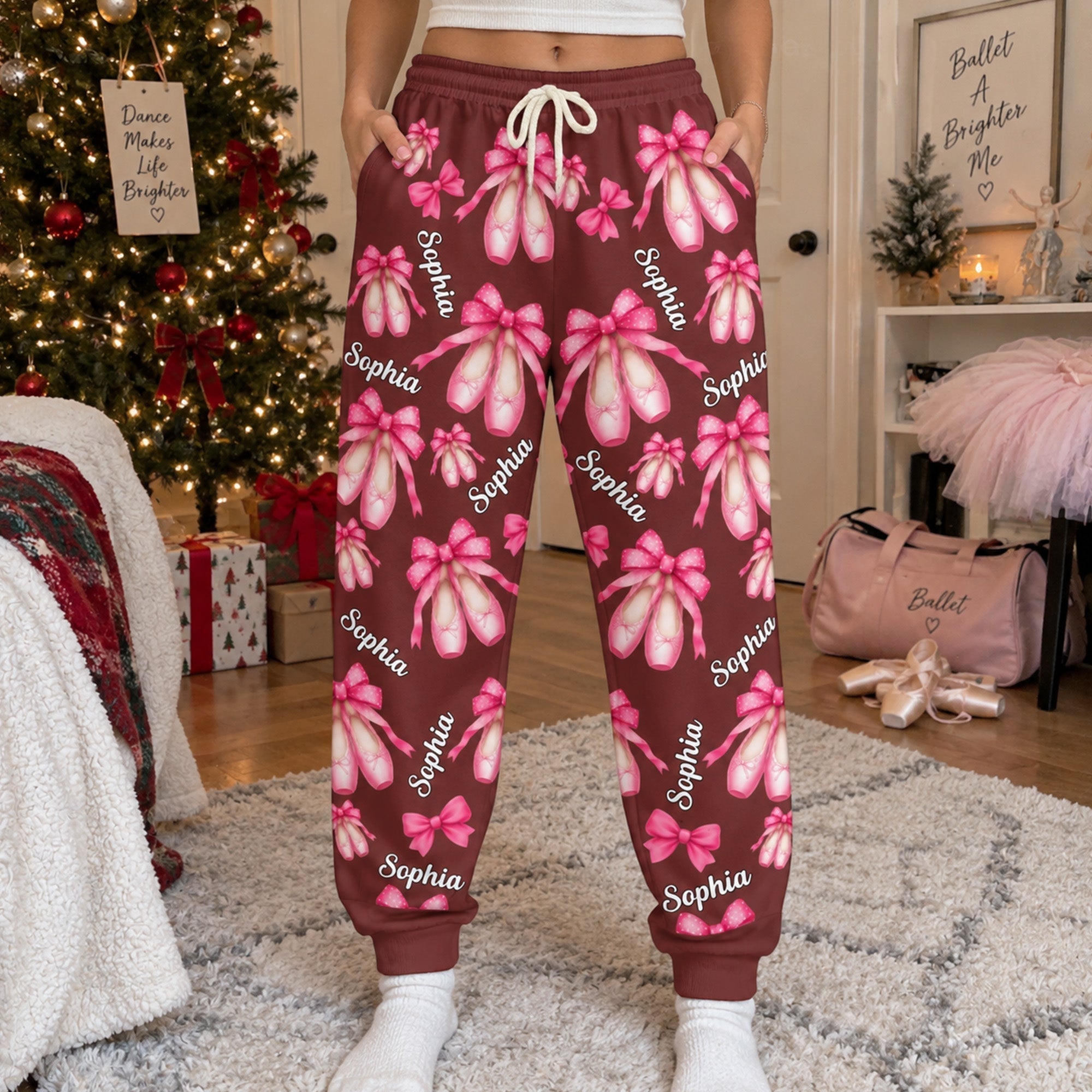 coquette bow ballet custom name number gift for ballet lover ballerina personalized lounge pants 2