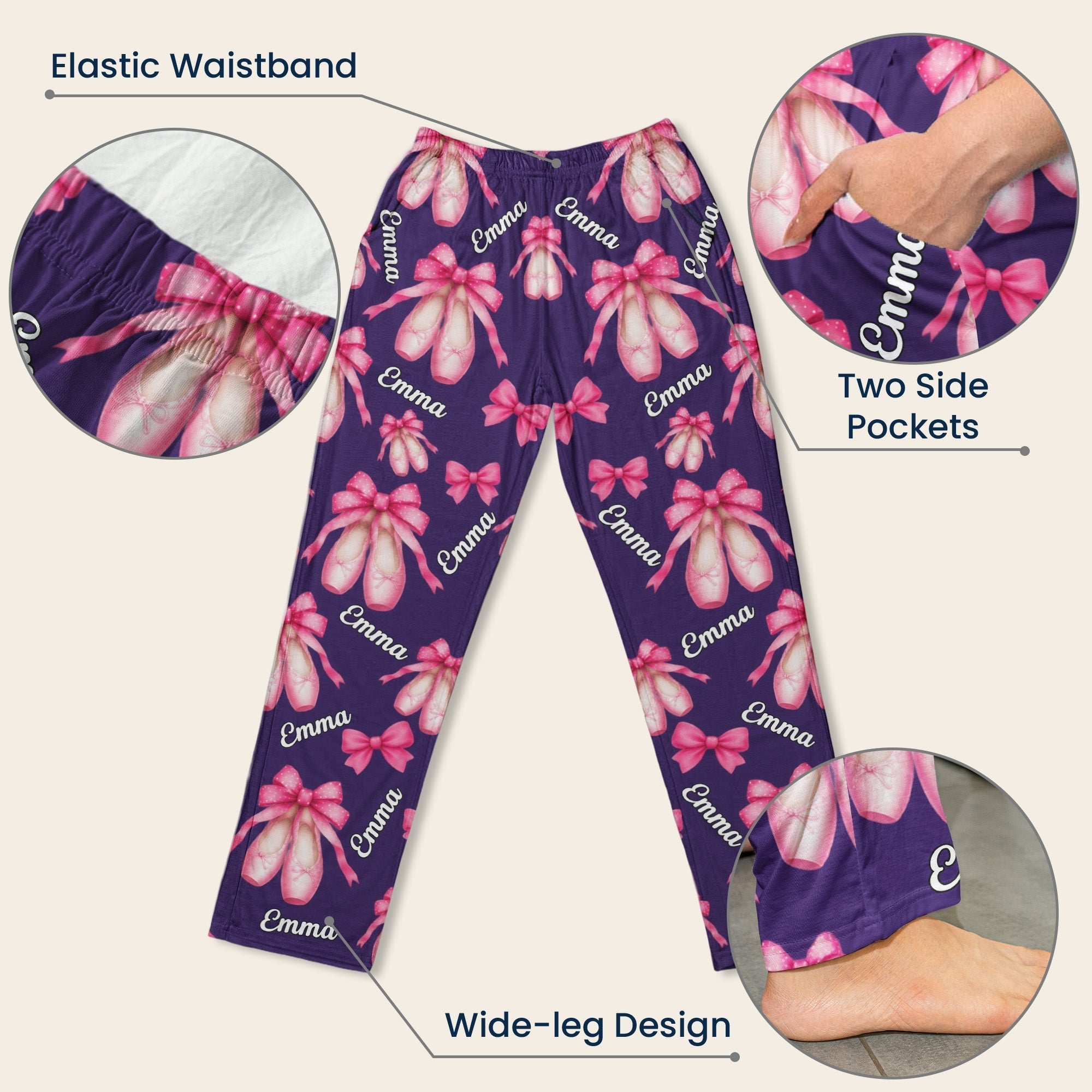 coquette bow ballet custom name number gift for ballet lover ballerina personalized lounge pants 8