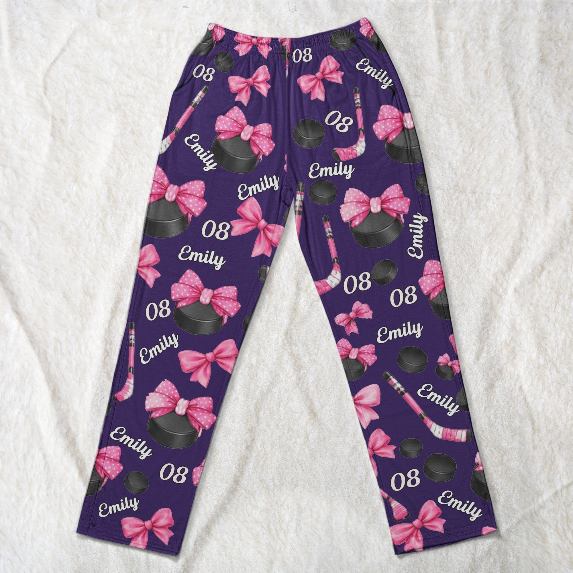 coquette bow hockey custom name number gift for hockey player hockey team personalized lounge pants 5
