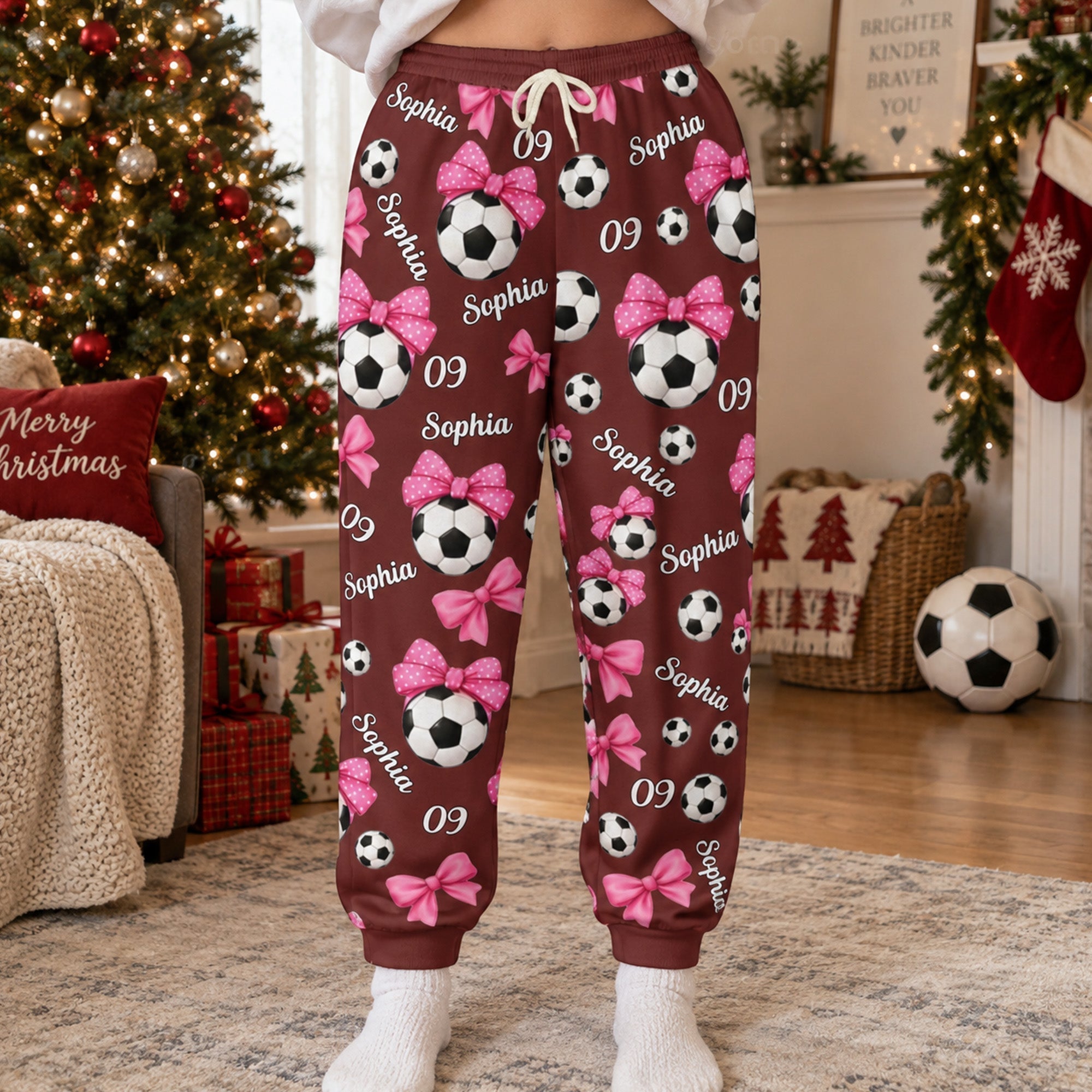 coquette bow soccer custom name number gift for soccer player soccer team personalized lounge pants 1_f5897f21 0a1c 4396 835f 69a88013e2cc