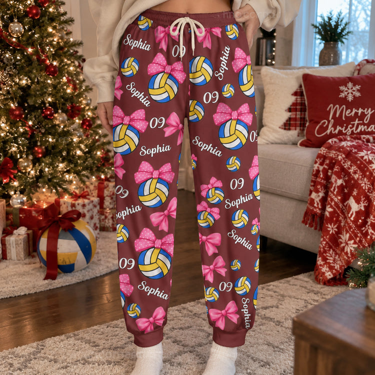 coquette bow volleyball custom name number gift for volleyball player volleyball team personalized lounge pants 2