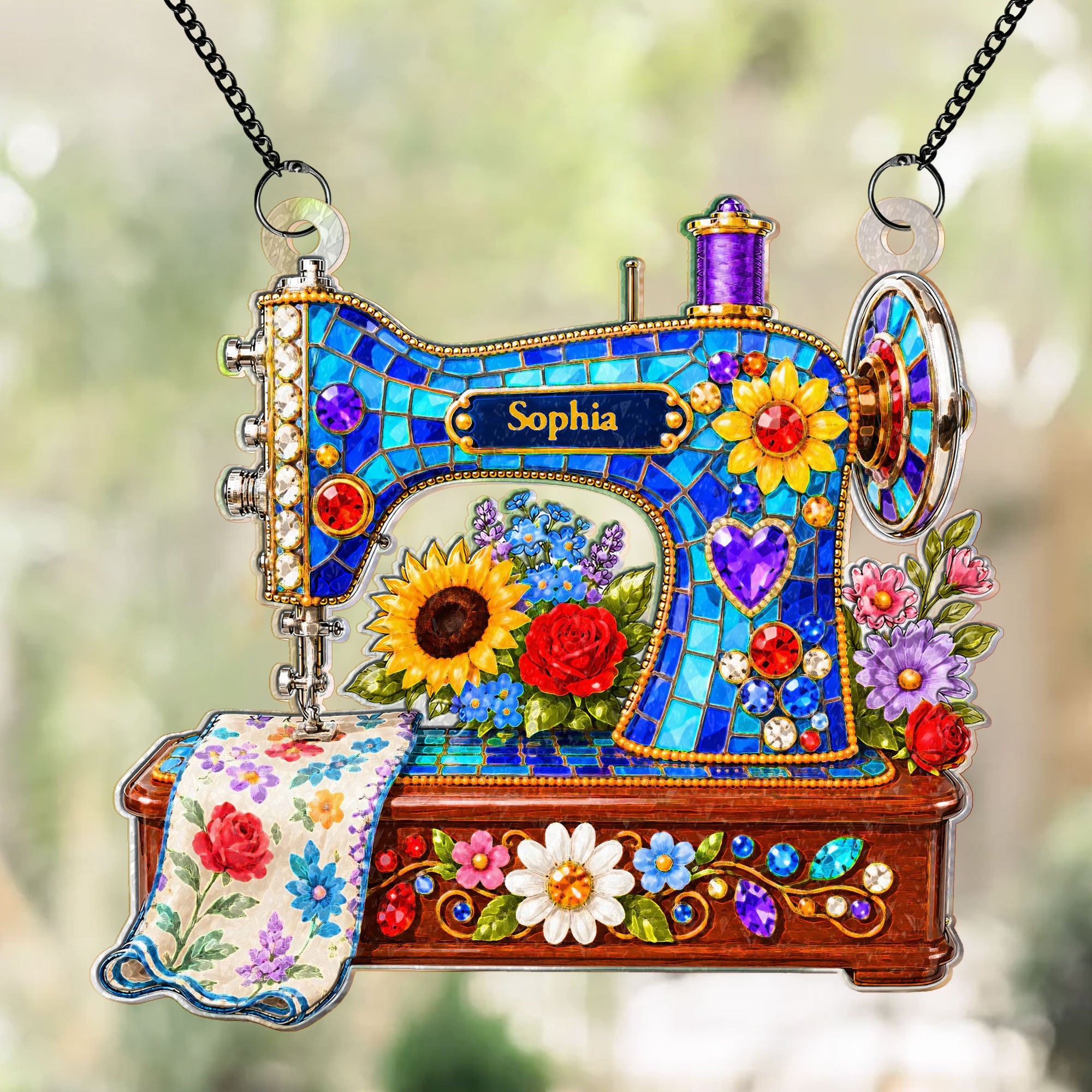 custom sewing machine custom name personalized window hanging suncatcher 1