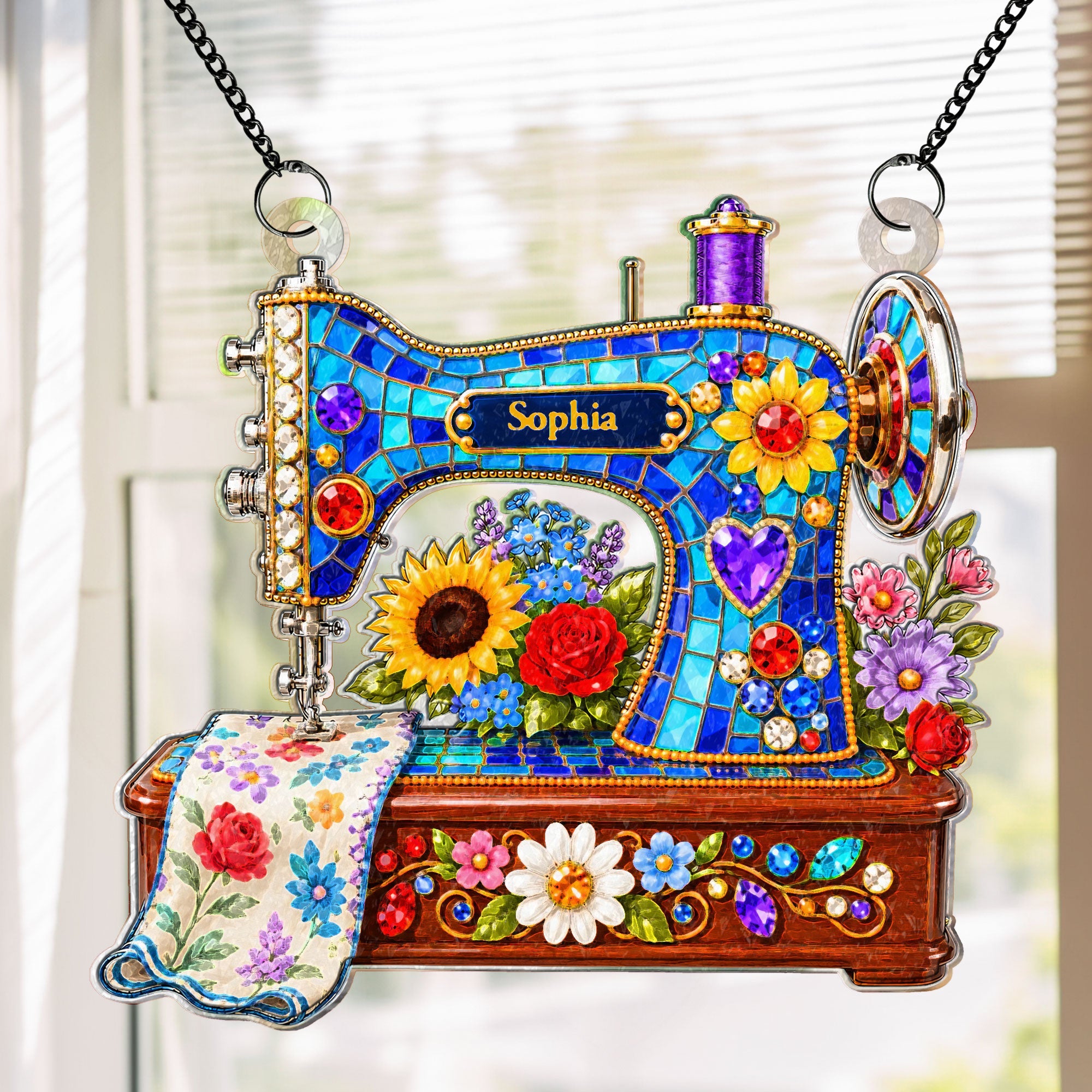 custom sewing machine custom name personalized window hanging suncatcher 2
