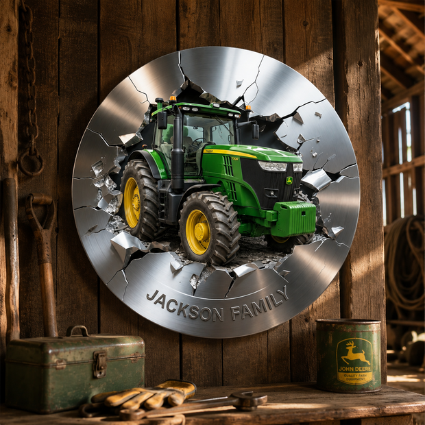 Rustic Tractor Breakthrough  - Personalized Shaped Metal Sign - Gift For Farmers