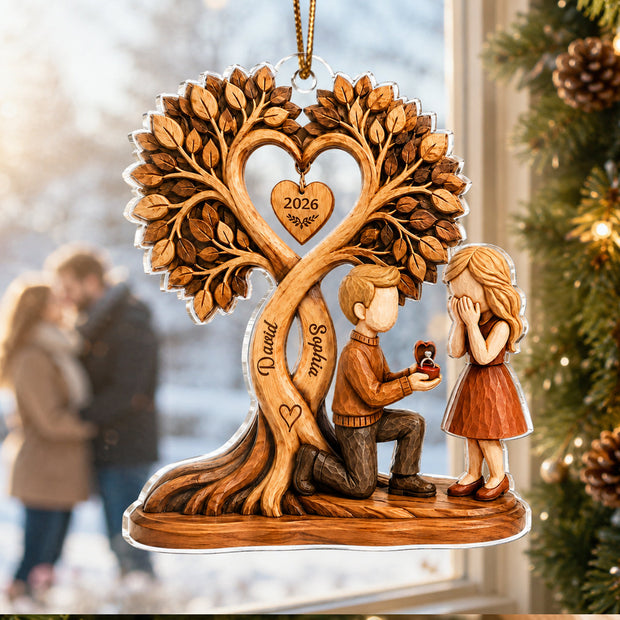 Couple Kissing Under Heart Tree - Personalized Acrylic Ornament - Chrismas Gift For Couple