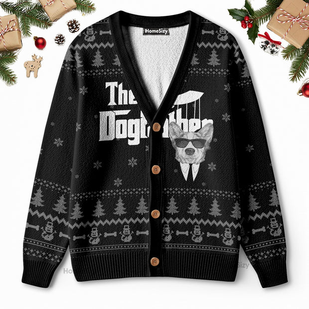 The DogFather Corgi Black - Christmas Gift For Dog Lover - 3D Ugly Christmas Cardigan QT309766