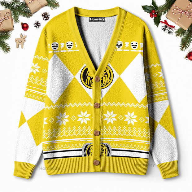 3D Mighty Morphin Yellow Power Rangers Custom Cosplay Ugly Cardigan QT211318Hf