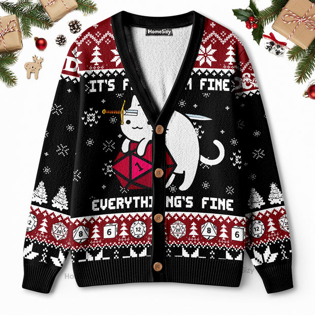 It's Fine I'm Fine Everything's Fine - Christmas Gift For Adults - 3D Ugly Christmas Cardigan QT309658