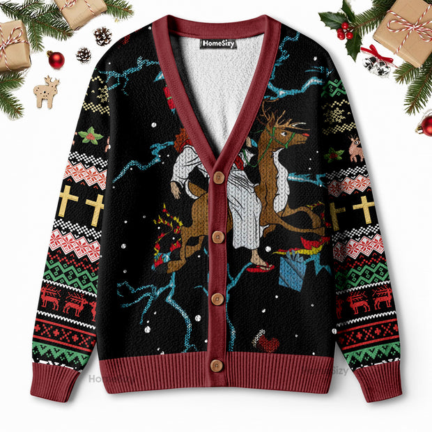 Jesus And Horses Christmas Ugly Cardigan QT211577Hj