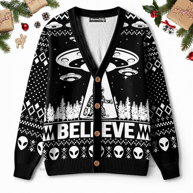 Believe Alien Bigfoot - Christmas Gift For Adults - 3D Ugly Christmas Cardigan QT309568