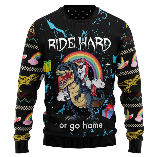 Dinosaur Unicorn Ride Hard Ugly Christmas Sweater PN112433