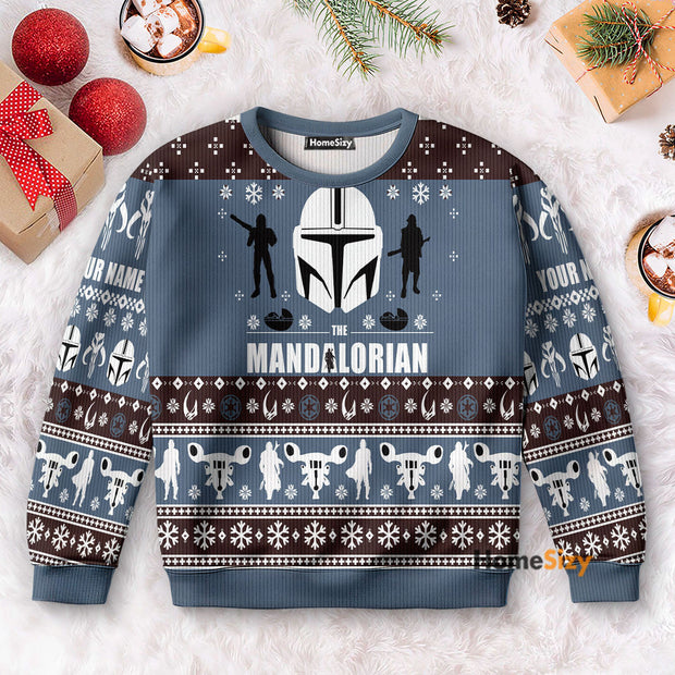 Custom Name Stwa The Mandalorian - Christmas Gift For Adults - Personalized 3D Ugly Christmas Sweater