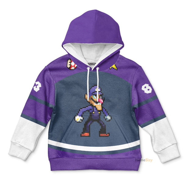 Personalized Custom Name And Number 3D Waluigi Sports Kid Hoodie QT212094Hf