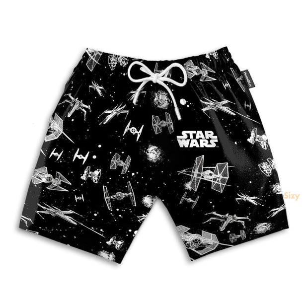 Stwa Satellite And Ships B&W Pattern - Beach Shorts