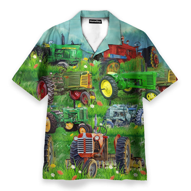Old Tractor Tropical Green Grass - Hawaiian Shirt
