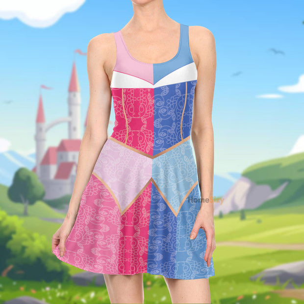 Sleeping Beauty Movie Princess Pink And Blue Cosplay Costume - Skater Dress