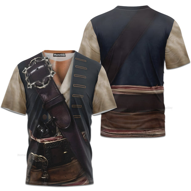 Jack Sparrow Pirates Of The Caribbean Cosplay Costume - 3D Tshirt