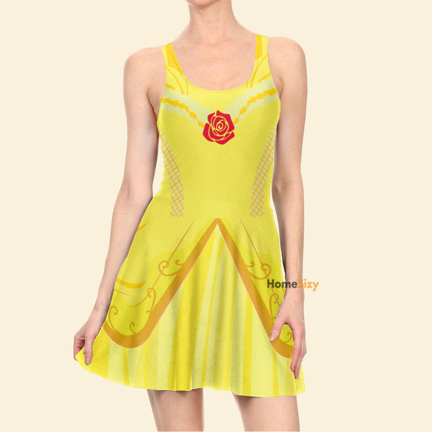 Beauty And The Beast Movie Belle Princess Running Cosplay Costume - Skater Dress