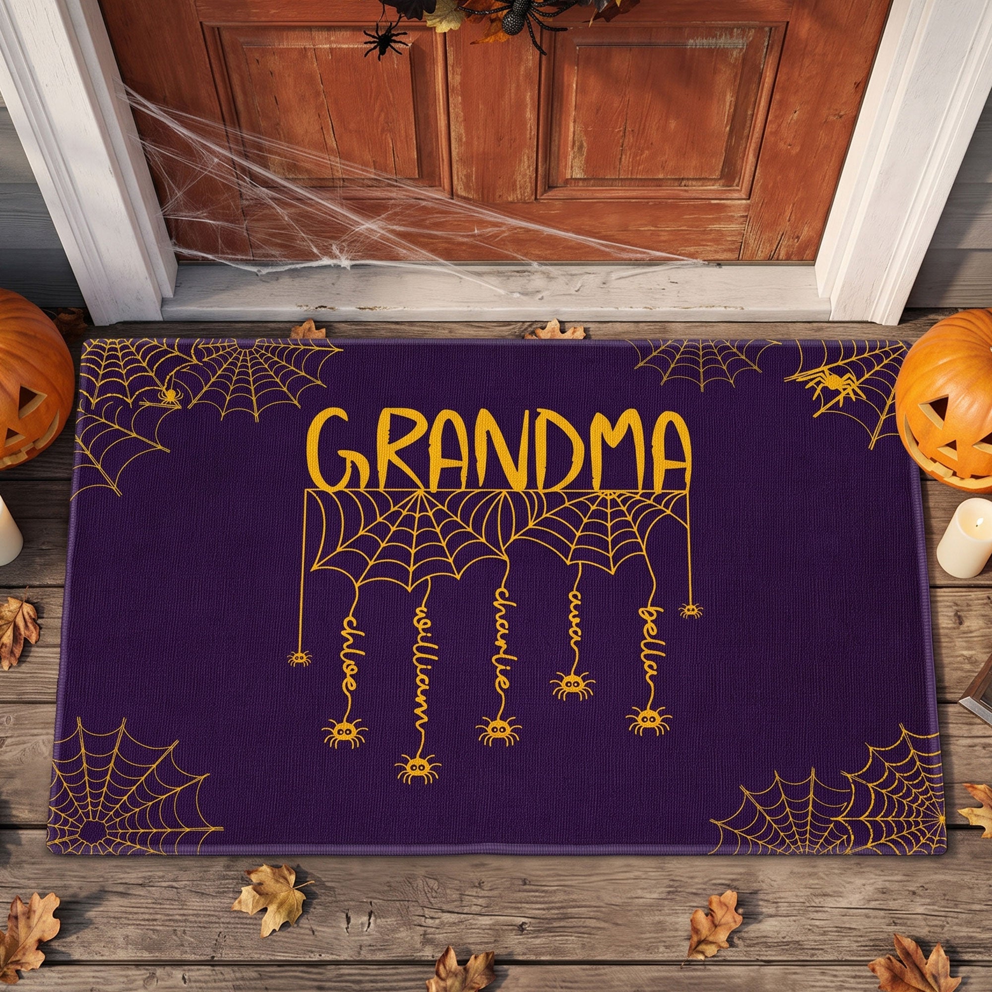 grandma spooky spiders web personalized doormat 2
