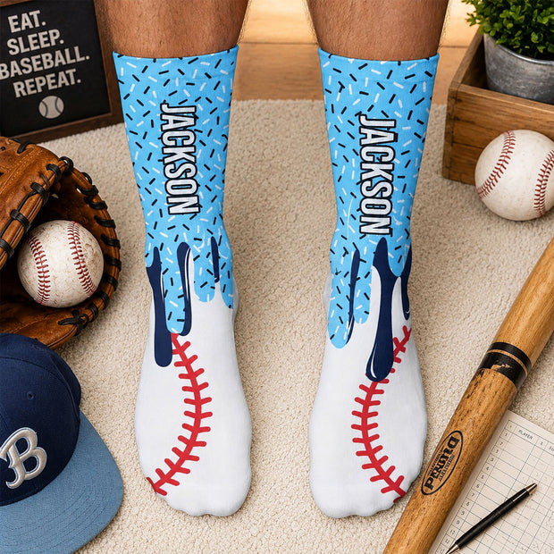 Icecream Drip Custom Design For Baseball, Softball, Soccer, Football, Basketball, Hockey Lover - Personalized Crew Socks