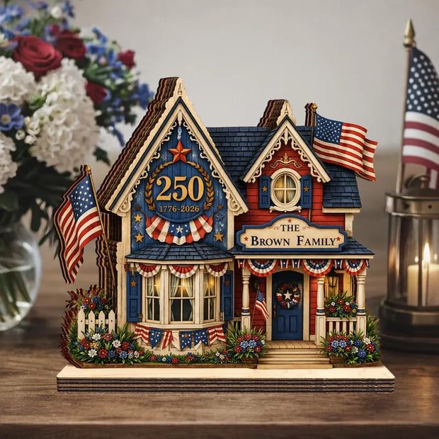 Custom House USA 250th Anniversary 4th of July - Personalized Wooden Block - 250th Anniversary Gift