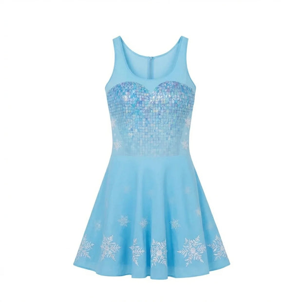 Elsa Frozen Ice Queen Dress Costume – Aurora Snowflake Princess Skater Dress for Women