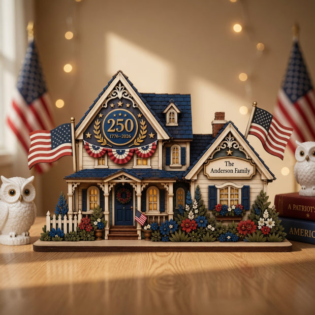 Custom House USA 250th Anniversary - Personalized Wooden Block - 250th Anniversary Gift