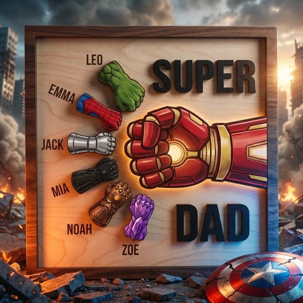 Super Dad - Personalized 2 Layers Wooden Plaque - Gift For Dad