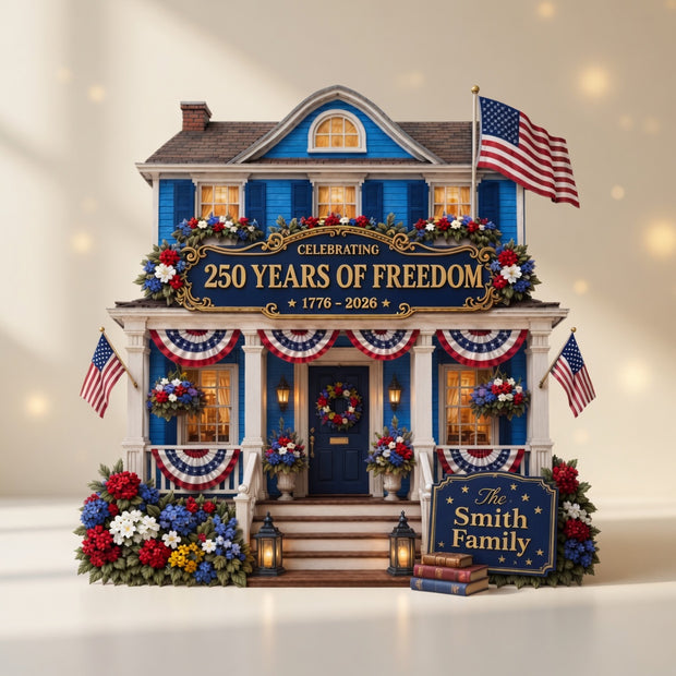 Custom House USA 250th Anniversary 4th of July - Personalized Wooden Block - 250th Anniversary Gift