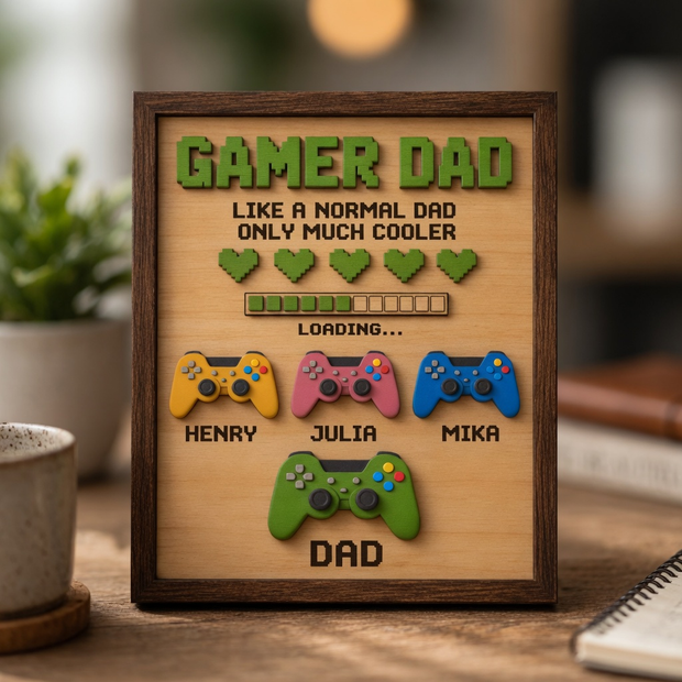 Gamer Dad - Personalized 2 Layers Wooden Plaque - Gift For Dad