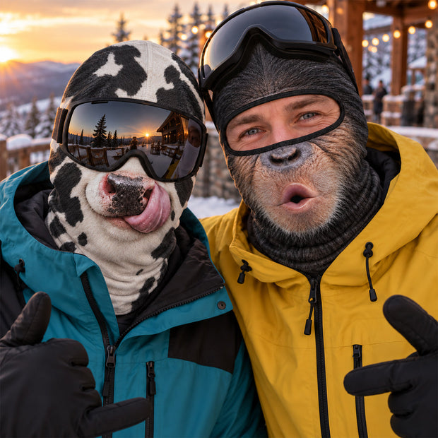 Custom Funny Cow Monkey Snowboard Costume Headwear Gift For Ski Lovers - Personalized Balaclava Face Mask