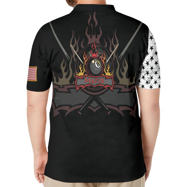 8-ball Mafia Skull Billiards Pool Custom Cosplay Polo Shirt, Billiards Polo Shirt For Men, American Flag Golf Shirt QT301273La