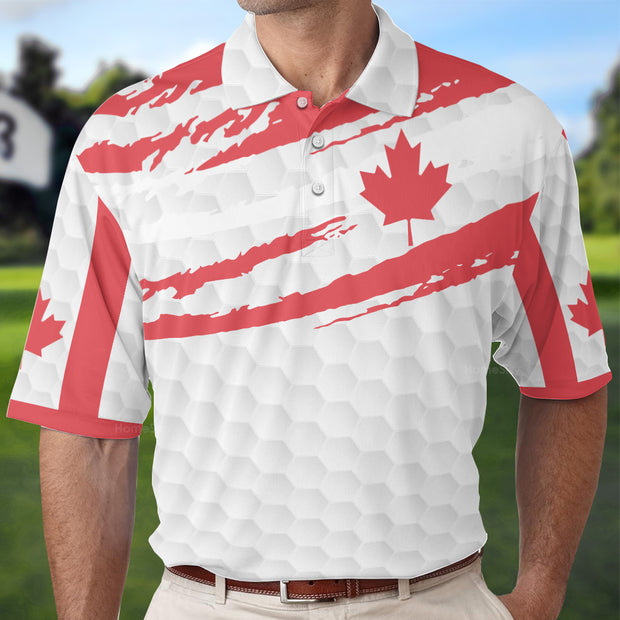 Canada Flag Golf Texture Polo Shirt, Maple Leaves Polo Shirt, Best Golf Shirt For Men QT301351